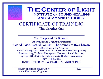 Certificate of Training, Sacred Sound Retreat